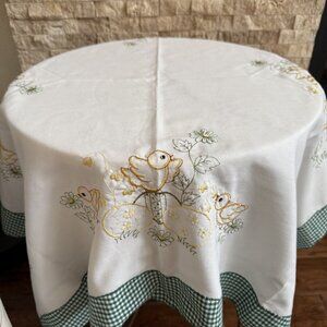 Vintage Easter/Spring Embroidered Tablecloth Made in France